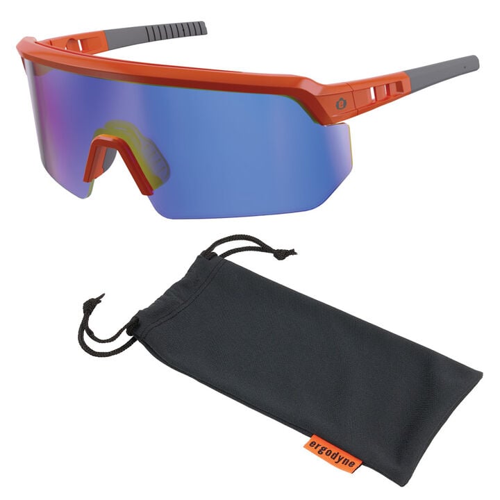 Ergodyne Skullerz AEGIR Polarized Mirrored Safety Glasses, Orange Frame, Blue Lens