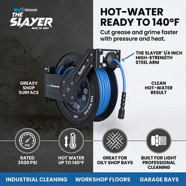 BluBird Blu Shield Slayer 1/4 Inch x 50 Ft Hybrid Pressure Washing Hose Reel, large image number 2
