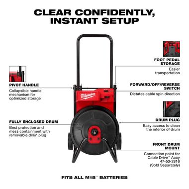 Milwaukee M18 Drum Machine for 3/8-1/2 Cable, large image number 6