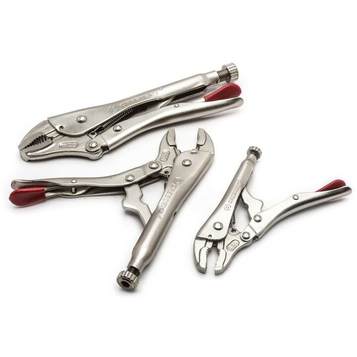 Crescent Curved Jaw Locking Pliers with Wire Cutter 3 Piece Set, large image number 1