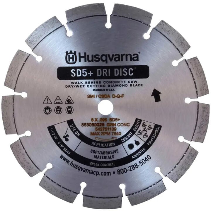 Husqvarna Construction SD5+ 10 Inch Silver Diamond Dri Disc for Smooth Cuts in Green Concrete, large image number 0