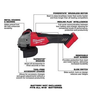 Milwaukee M18 FUEL 4-1/2inch / 5inch Grinder Slide Switch Lock-On (Bare Tool), large image number 6