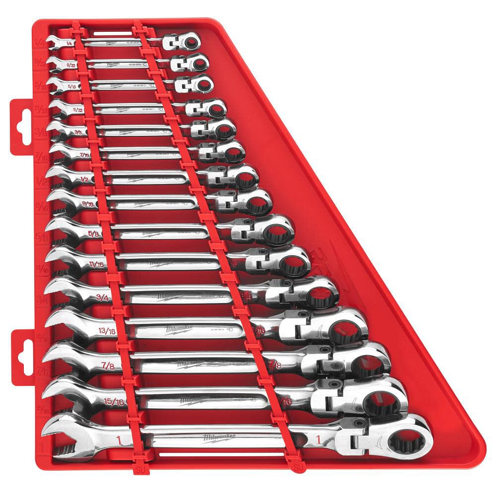 Milwaukee Combination Wrench Set SAE Flex Head Ratcheting 15pc - 48-22-9413