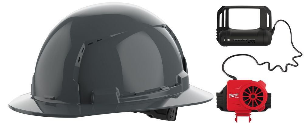 Milwaukee BOLT Full Brim Vented Hard Hat with 6pt Ratcheting Suspension Type 1 Class C & USB Cooling Fan Bundle - MIL000011723