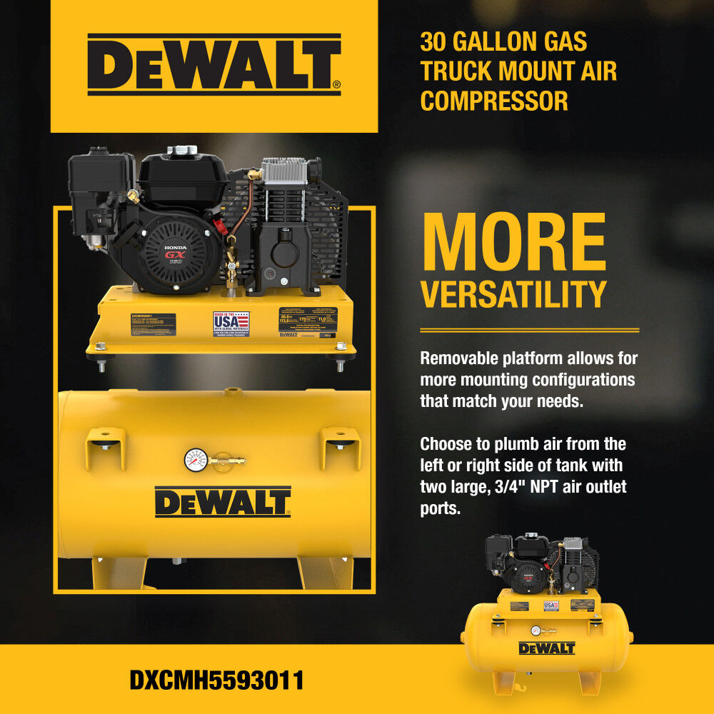 DEWALT 30 Gallon Single Stage Portable Gas Powered Truck Mount Air Compressor, large image number 12