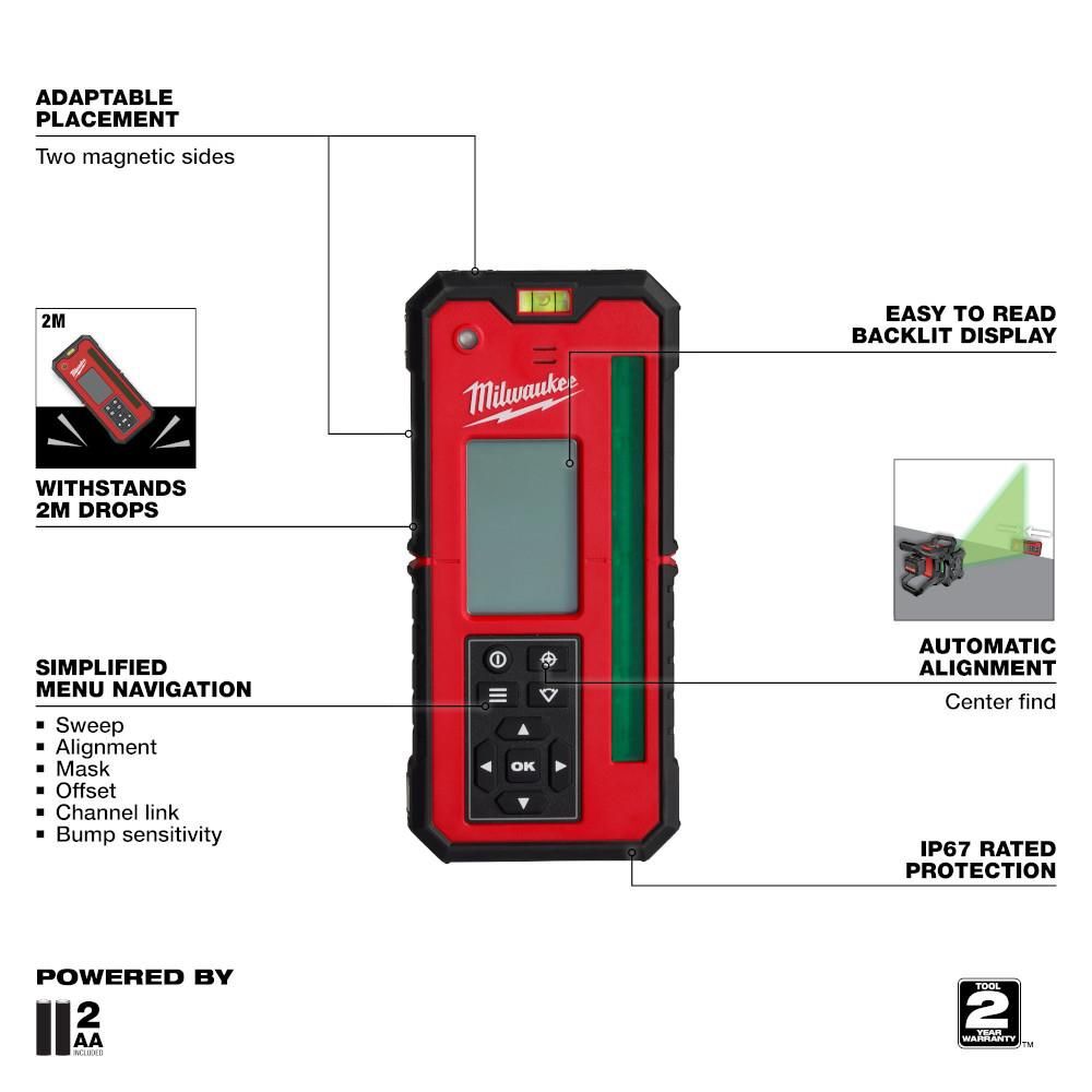 Milwaukee M18 Red Exterior Rotary Laser Level Kit with Receiver, large image number 8