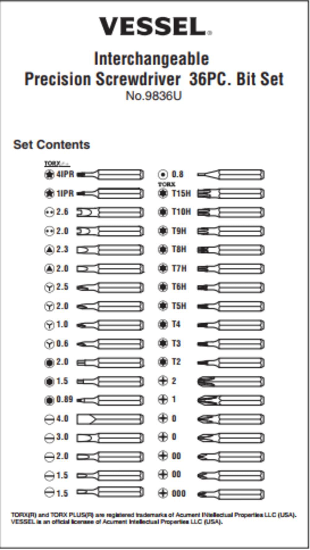 VESSEL Alloy Steel Interchangeable Precision Screwdriver Bit Set 37-Pieces, large image number 8