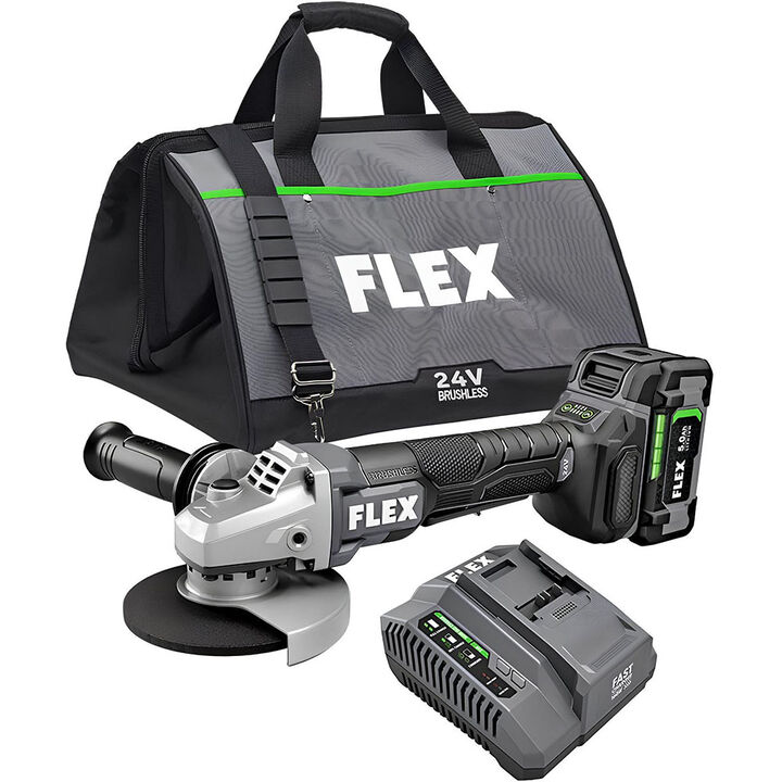 FLEX 24V Cordless 5 Inch Variable Speed Angle Grinder Kit with Paddle Switch