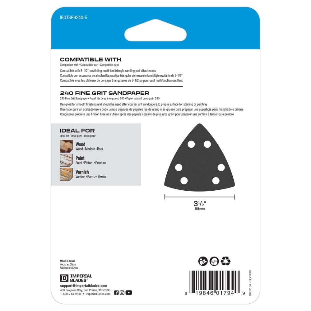 Imperial Blades IBOTSPH240-5 Oscillating Multi-Tool Triangle Sandpaper 240 Fine Grit 5PC, large image number 5