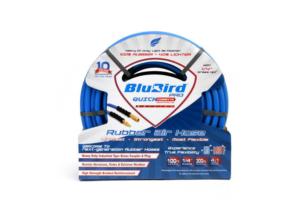 BluBird 1/4 Inch ID x 100 Ft Length Rubber Quick Connect Air Hose, large image number 4