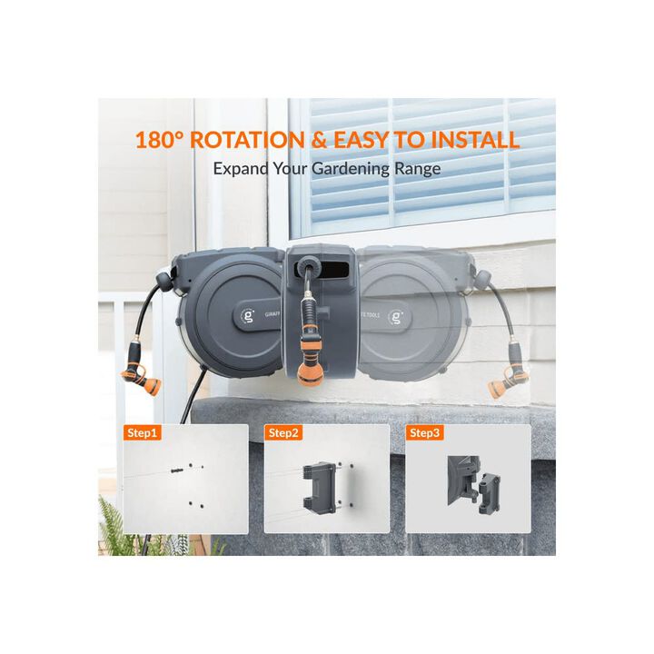 Giraffe Tools 5/8 Inch x 90 Foot Dark Grey Garden Hose Reel with PP Bracket, large image number 4