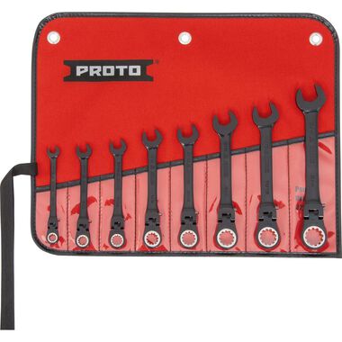 Proto Combination Locking Flex Head Ratching Wrench Set Black Chrome 8pc