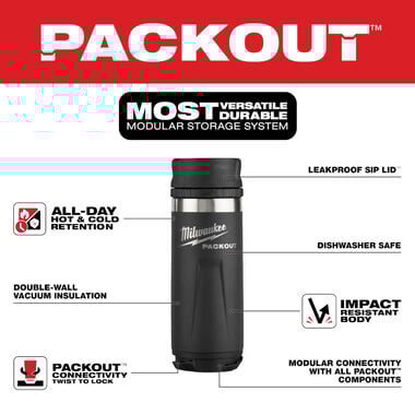 Milwaukee PACKOUT 18 Oz Insulated Bottle with Sip Lid Black, large image number 1