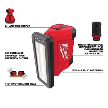 Milwaukee M12 ROVER Service & Repair Flood Light with USB Charging, large image number 1