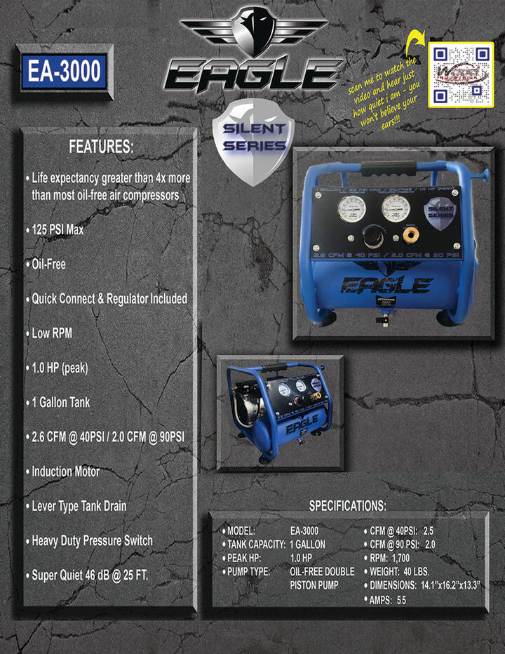 Eagle Compressor Silent Series 1 Gallon Portable Electric Air Compressor, large image number 2