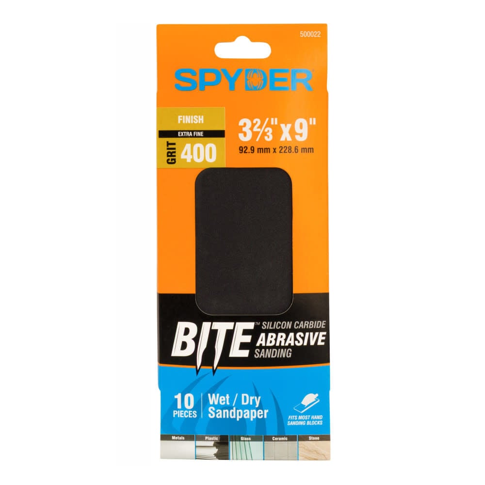 Spyder 10-Sheets Silicon Carbide 400 Grit Sandpaper, 9 x 3-2/3 Inch, large image number 1