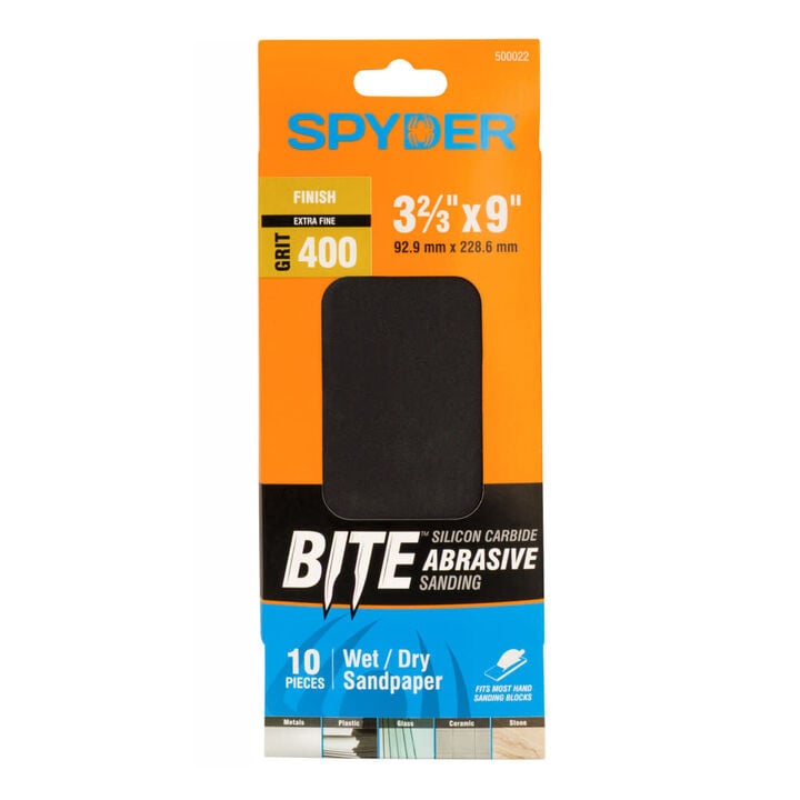 Spyder 10-Sheets Silicon Carbide 400 Grit Sandpaper, 9 x 3-2/3 Inch