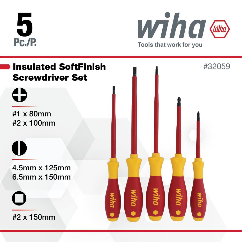 Wiha Insulated SoftFinish Slotted/Phillips Screwdriver Set 5 Pieces, large image number 3