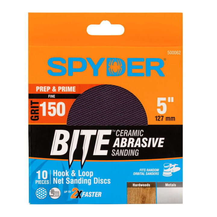 Spyder 150 Grit Ceramic Sanding Discs, Ceramic Net, 5 Inch Hook & Loop 10 Pieces