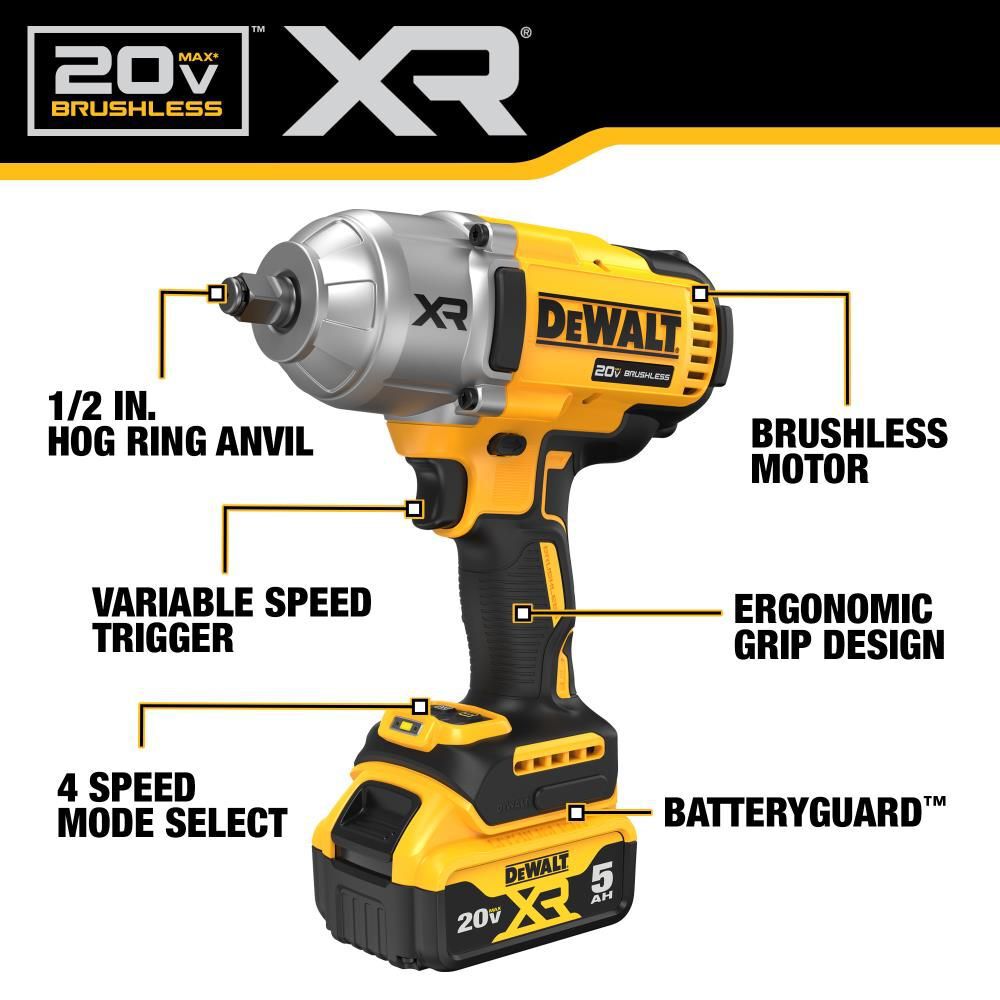 DEWALT 20V MAX XR 1/2in High Torque Impact Wrench with Hog Ring Anvil Kit, large image number 10
