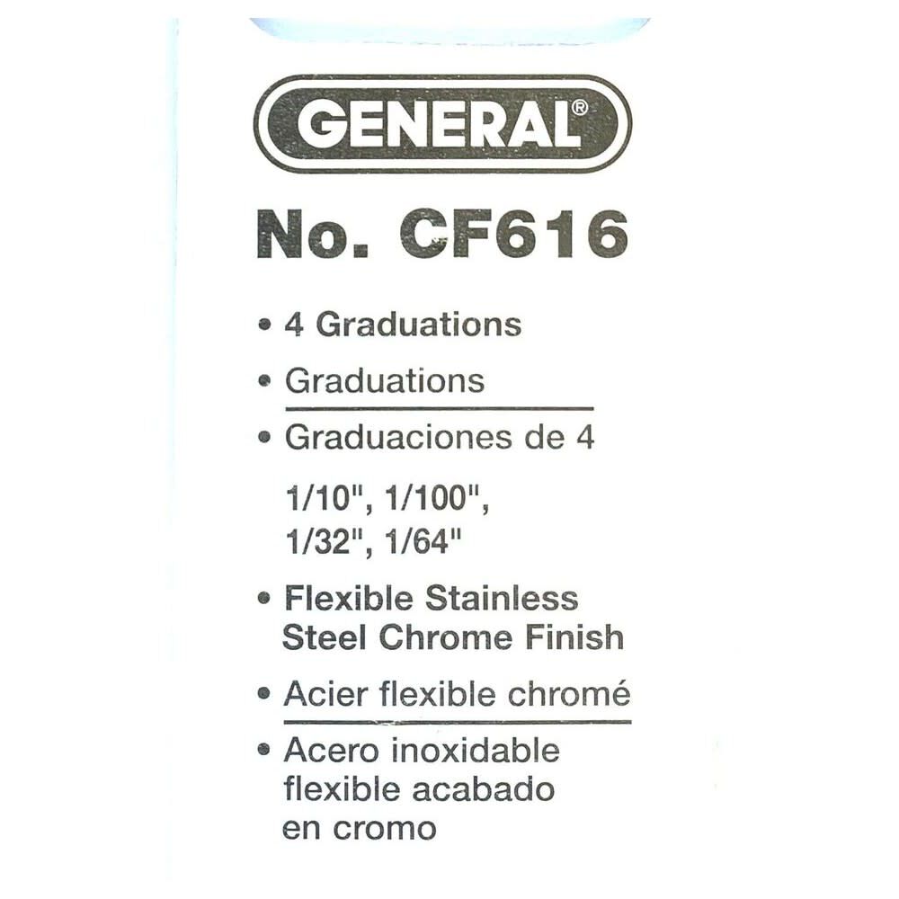 General Tools 6 Inch Precision Flexible Steel Ruler with 5R Graduations