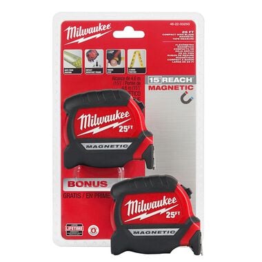 Milwaukee 25' Compact Wide Blade Magnetic Tape Measure 2-Pack