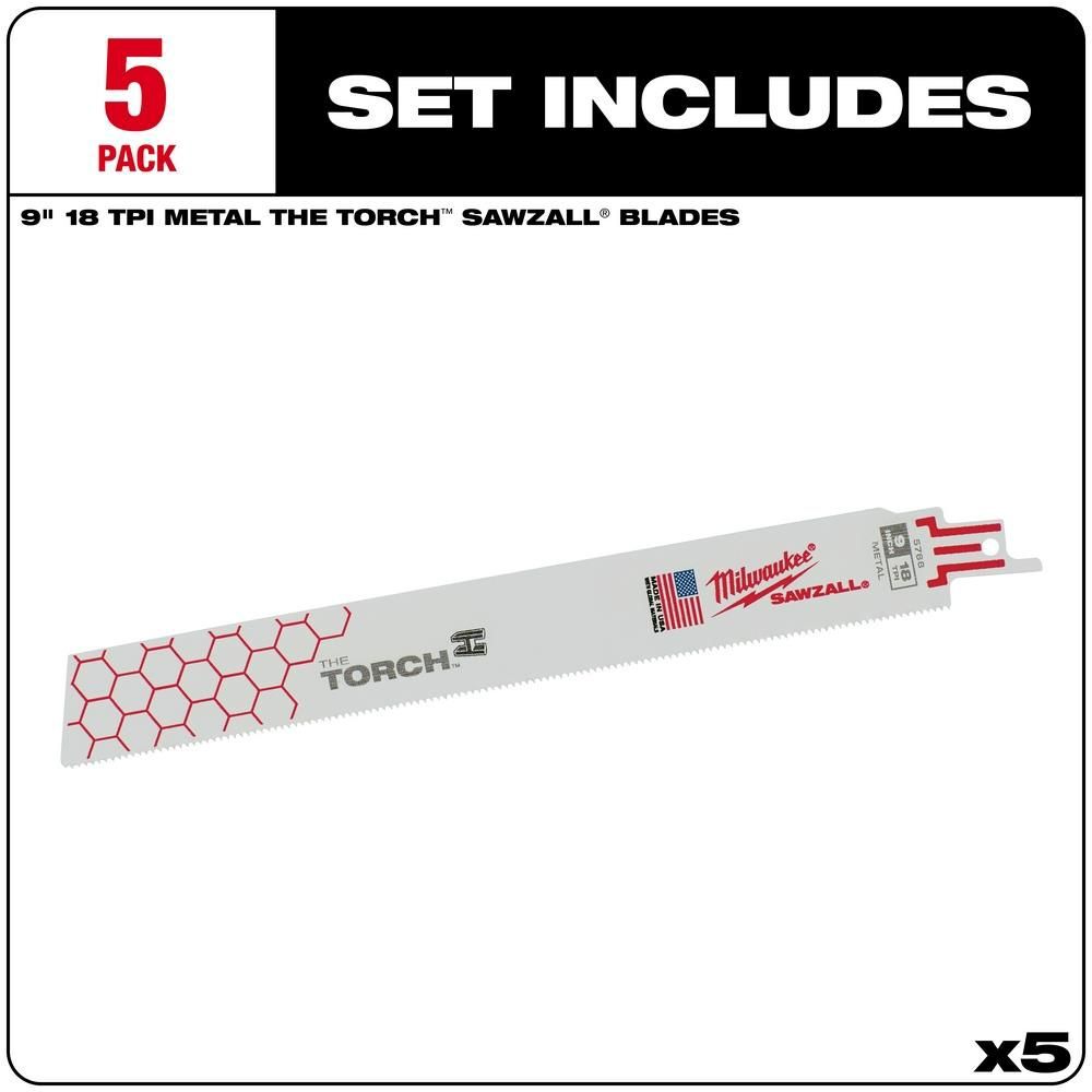 Milwaukee 9 in. 18 TPI THE TORCH SAWZALL Blade 5PK, large image number 2