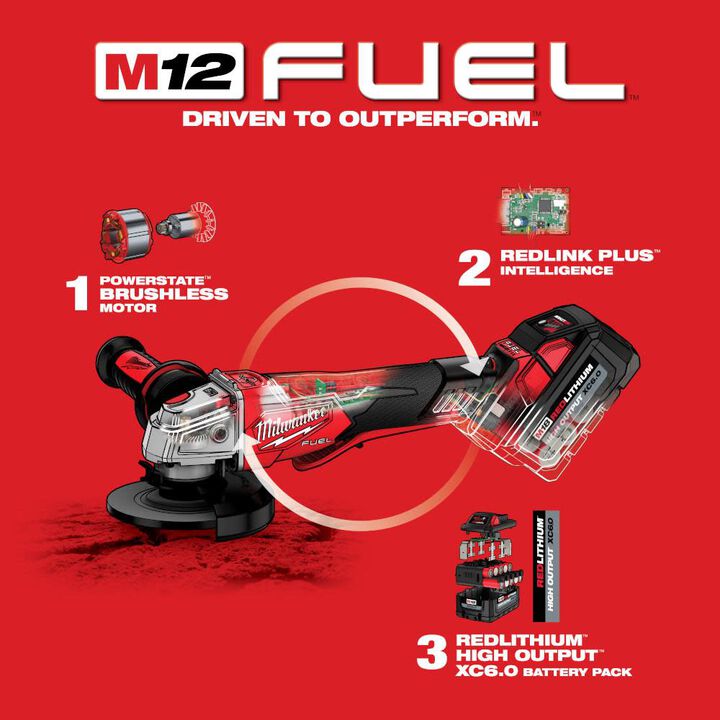 Milwaukee M18 FUEL 4-1/2 Inch / 5 Inch Variable Speed Braking Grinder, Paddle Switch No-Lock-Reconditioned (Bare Tool), large image number 6