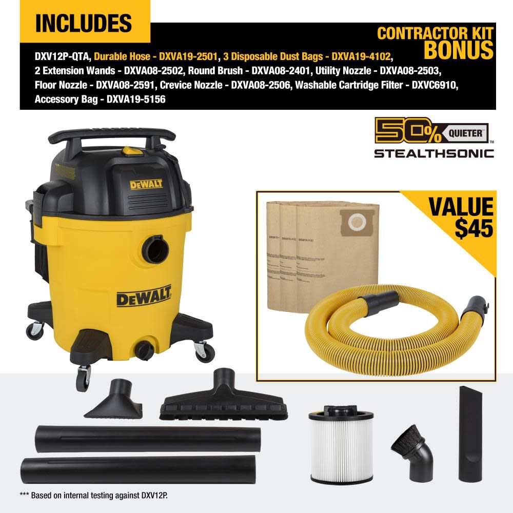 DEWALT 12 Gallon Stealth Sonic Wet/Dry Vacuum DXV12PQTA from DEWALT