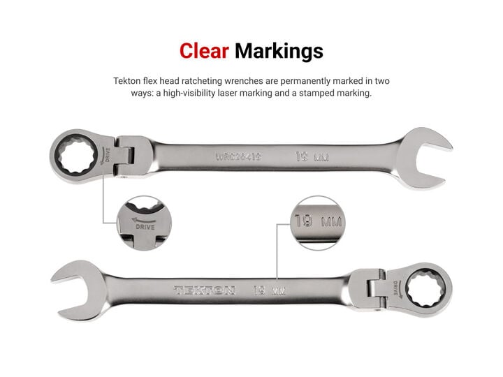 Tekton Flex Head 12 Point RatchetIng CombInation Wrench Set 15 Piece, large image number 3