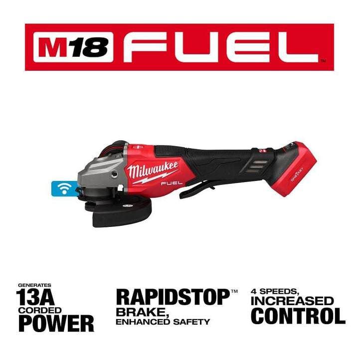 Milwaukee M18 FUEL 4-1/2 Inch-6 Inch Variable Speed Braking Grinder, Paddle Switch w/ ONE-KEY & 4-1/2 in. x .045 in. x 7/8 in. Cut-Off Wheel (Type 27), large image number 4