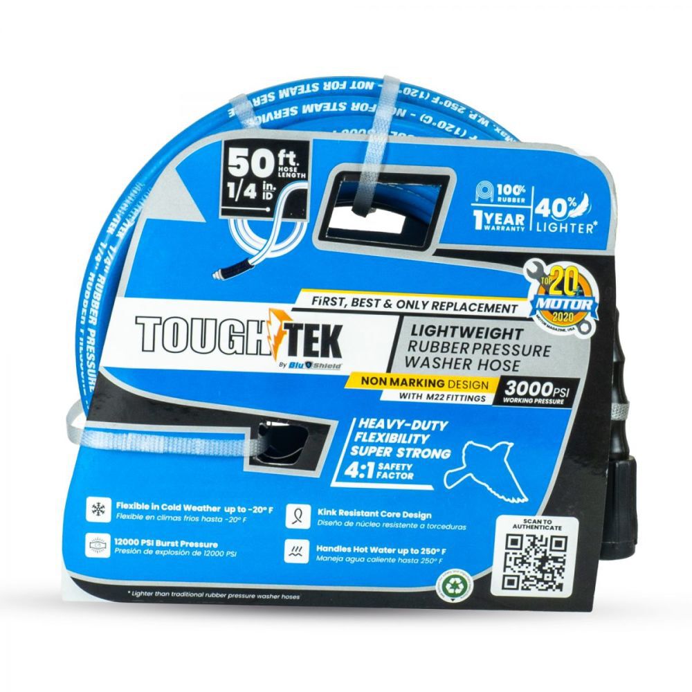 BluBird Tough-Tek 1/4 Inch x 50 Ft. Pressure Washing Hose with M22 Coupler – TTPW1450-NM-M22
