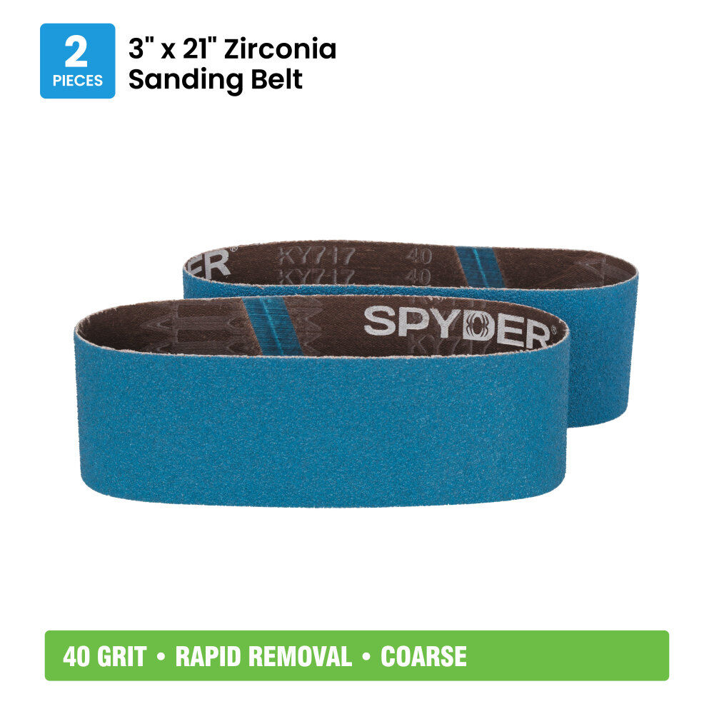 Spyder 3 x 21 Inch Sanding Belt, 40 Grit Zirconia, Metal, Wood, 2 Pieces, large image number 7