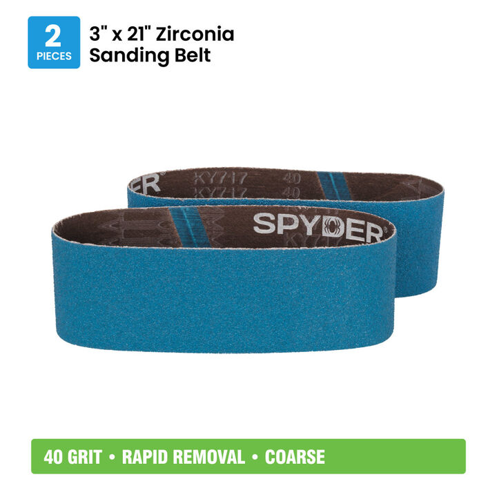 Spyder 3 x 21 Inch Sanding Belt, 40 Grit Zirconia, Metal, Wood, 2 Pieces, large image number 6