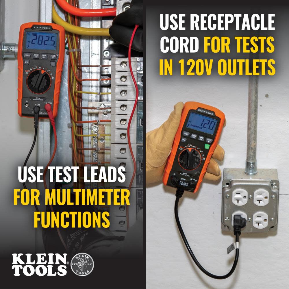Klein Tools Digital MultiTester DMM with Receptacle Tester ET270 from