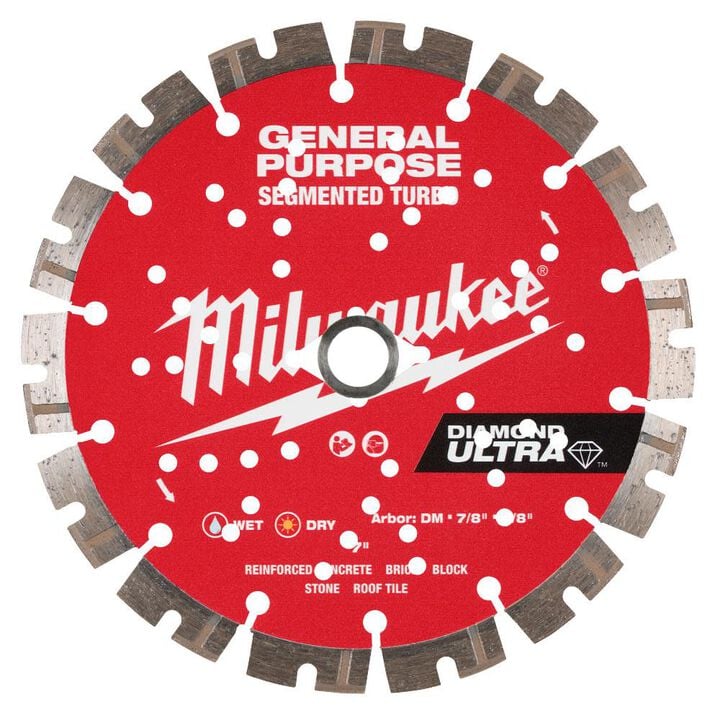 Milwaukee DIAMOND ULTRA 7 Inch Segmented Turbo Rim Diamond Blade for Reinforced Concrete, Stone, and Brick