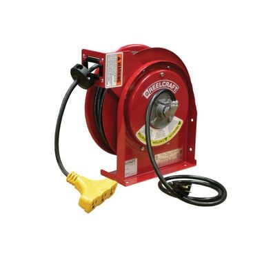 Reelcraft 45 Ft. Triple Tap Outlet Spring Retractable Power Cord Reel Steel