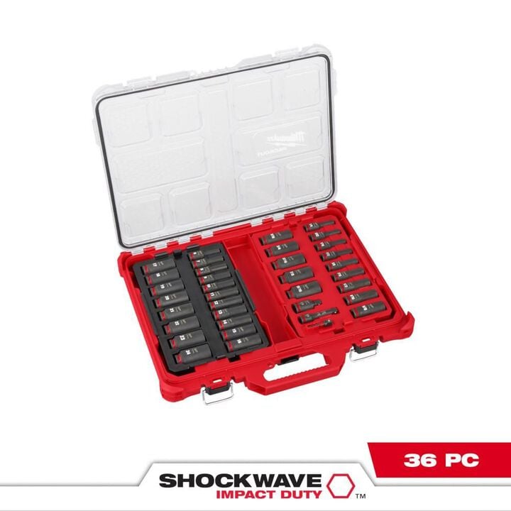 Milwaukee SHOCKWAVE Impact Duty Socket 3/8 Dr 36pc SAE/MM PACKOUT Set, large image number 1