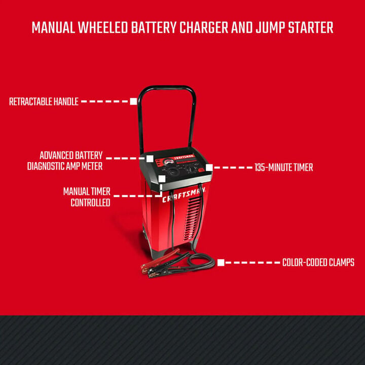 CRAFTSMAN 175A Cranking 12V Manual Wheeled Battery Charger and Jump Starter, large image number 3
