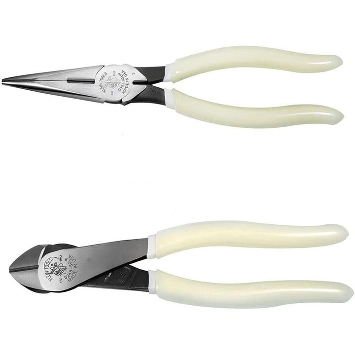 Klein Tools 8 Inch Long Nose Side-Cutting Plier and 8 Inch Diagonal Cutting Plier Bundle