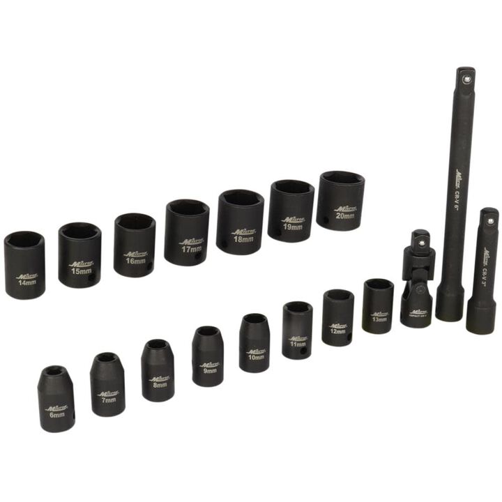 Milton 1/2 Drive Deep 6-Point Impact Socket Set 11-30mm Metric Steel Coated Black Oxide Finish 14pc, large image number 3
