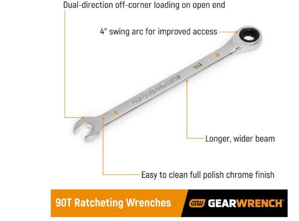 GEARWRENCH 10mm 90T 12 Point Ratcheting Combination Wrench, large image number 2