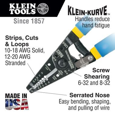 Klein Tools Kurve Wire Stripper/Cutter #10-18 Solid and #12-20 Stranded, large image number 2