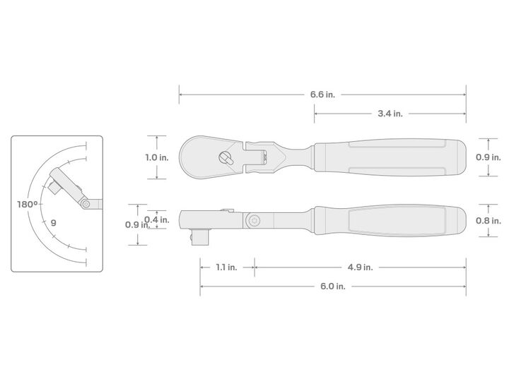 Tekton 1/4 Inch x 6 Inch Flex Head Non-QR Comfort Grip Ratchet, large image number 6