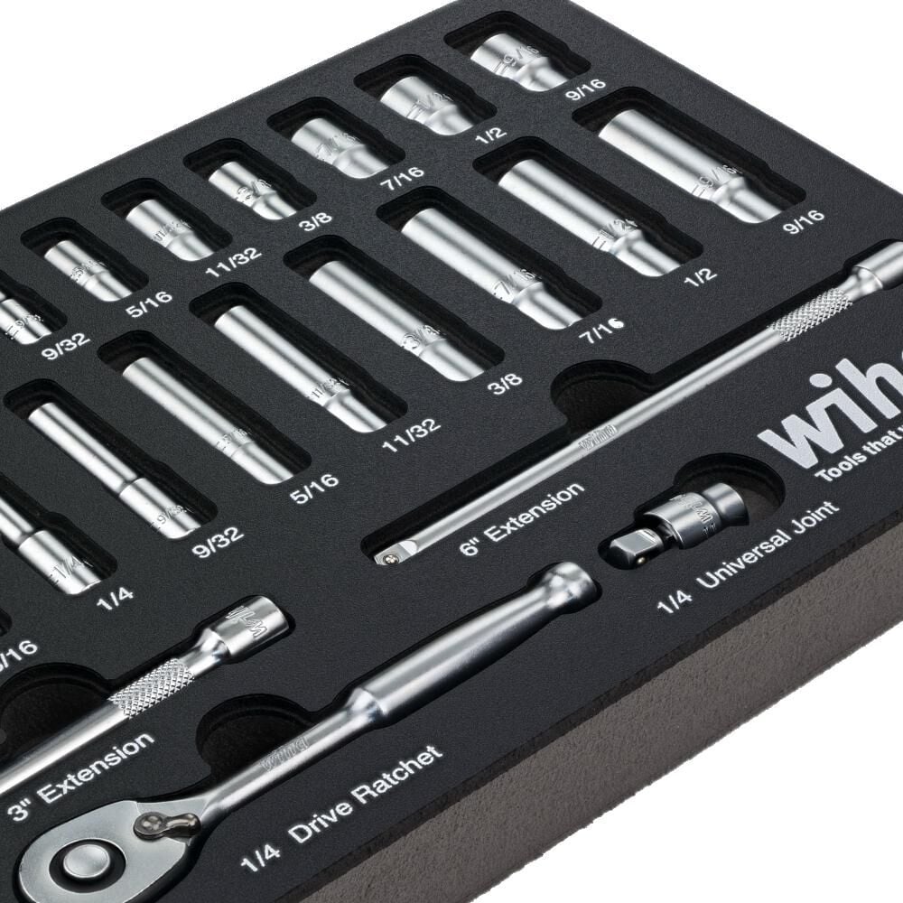 Wiha 1/4 Inch Drive Professional Standard & Deep Socket Tray Set, SAE, 25 Pieces, large image number 3