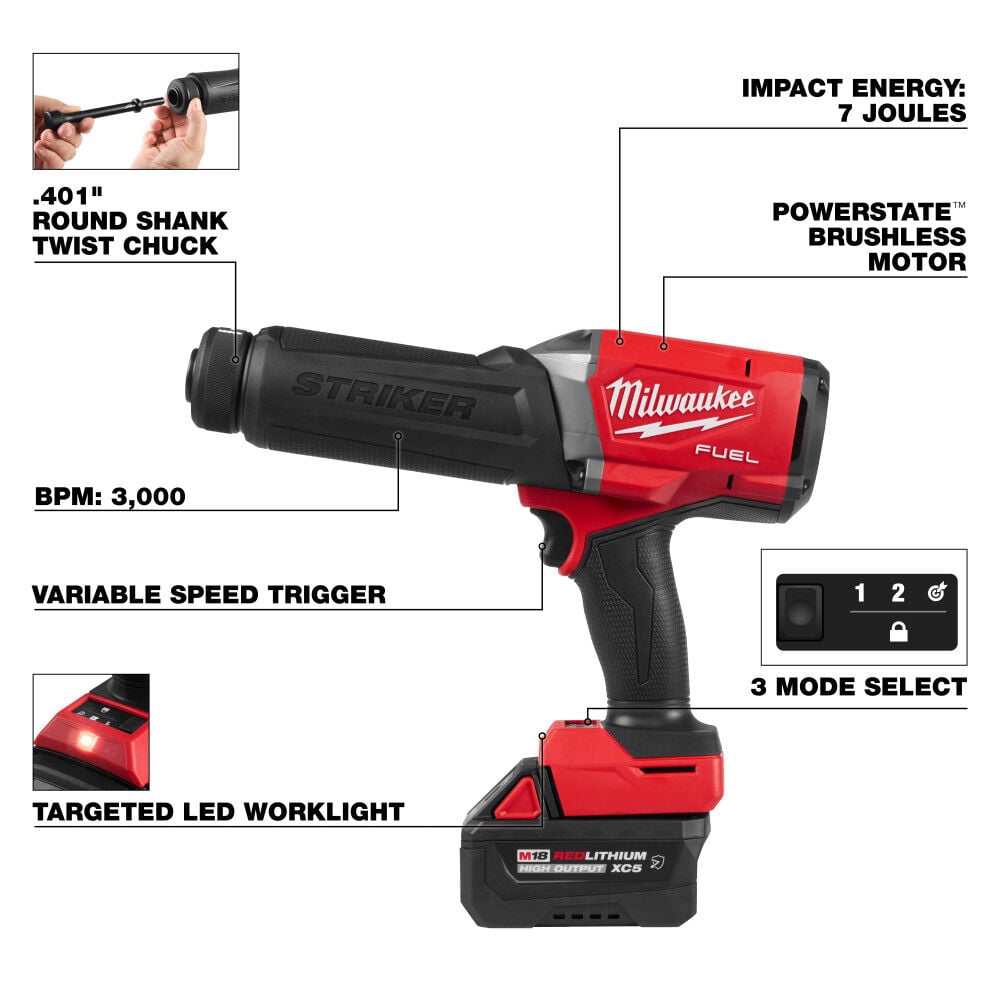 Milwaukee M18 FUEL STRIKER Hammer Chisel Kit with Protective Boot, large image number 5