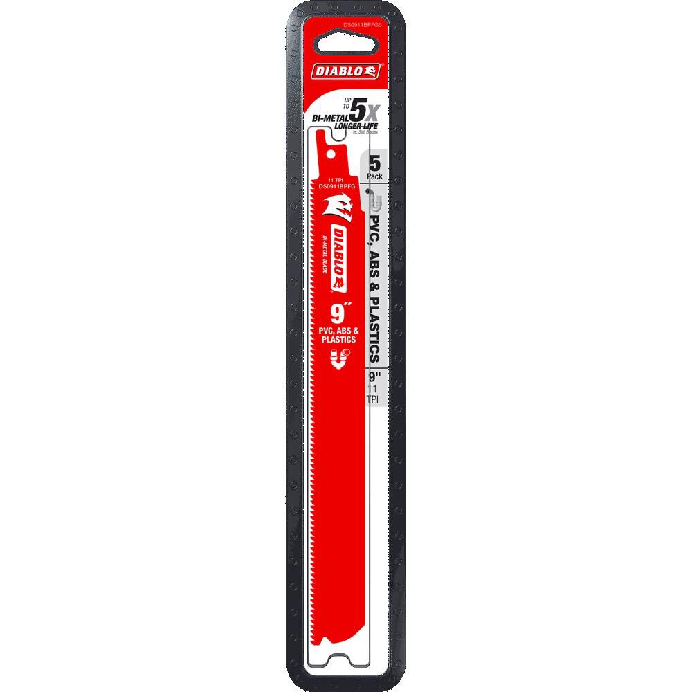 Diablo Tools 9 Inch 11 TPI Bi-Metal Reciprocating Blade for PVC, ABS, and Plastics, 5 Pack, large image number 4