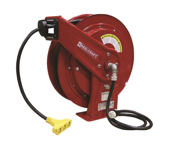 Reelcraft Spring Retractable Power Cord Reel - 100 Ft. Triple Outlet