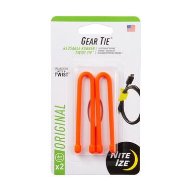 Nite Ize Gear Tie Reusable Rubber Twist Tie 6in 2pk Br. Orange