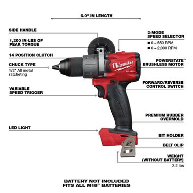 Milwaukee M18 FUEL 1/2 in. Drill Driver (Bare Tool), large image number 6